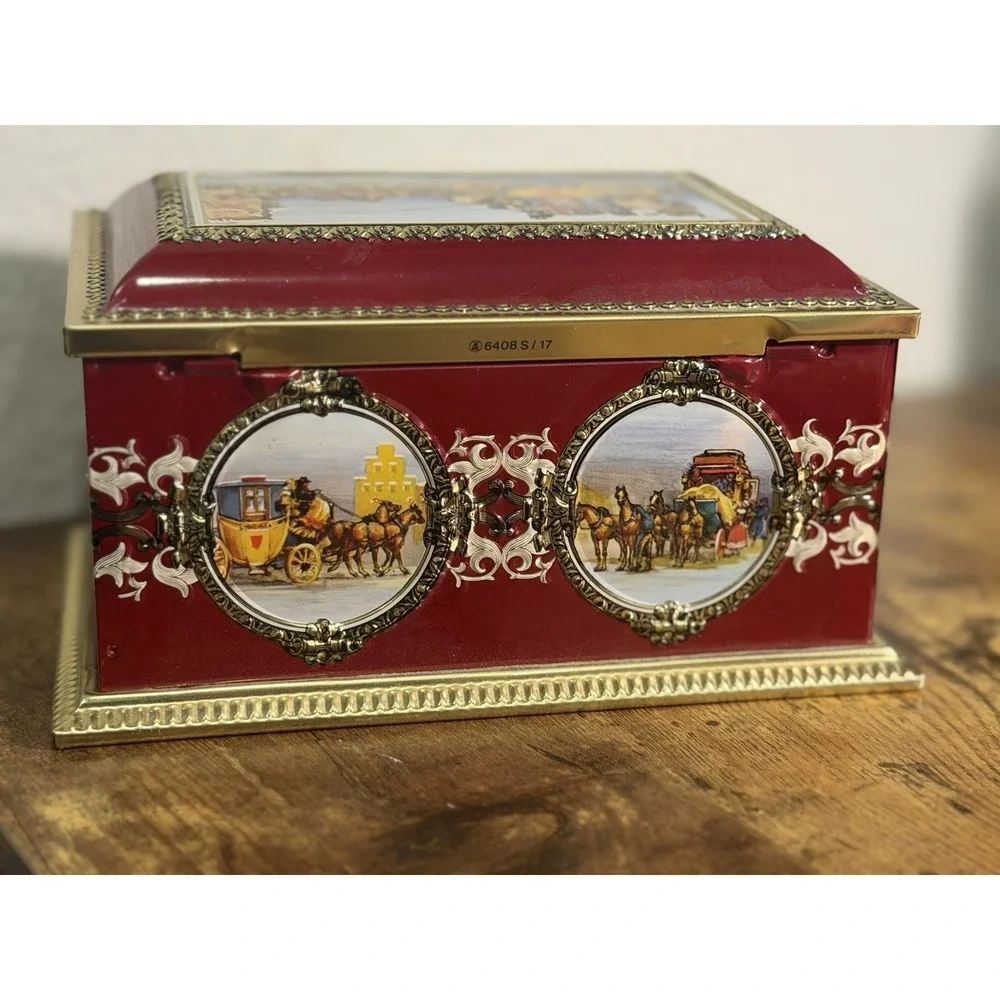 Vintage Klann Quality Embossed Tin Box - Western Germany - Ornate Carriage Scene
